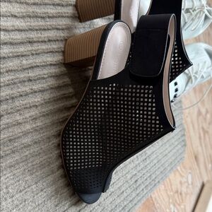 Perforated Black Slingback Mule with Block Heel